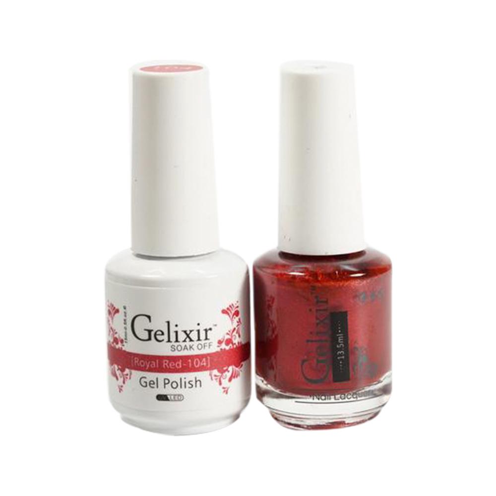 Gelixir Gel Nail Polish Duo - 104 Glitter, Red Colors - Royal Red