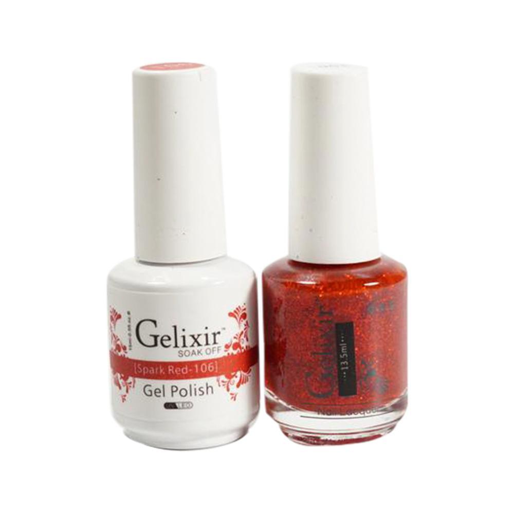 Gelixir Gel Nail Polish Duo - 106 Glitter, Red Colors - Spark Red