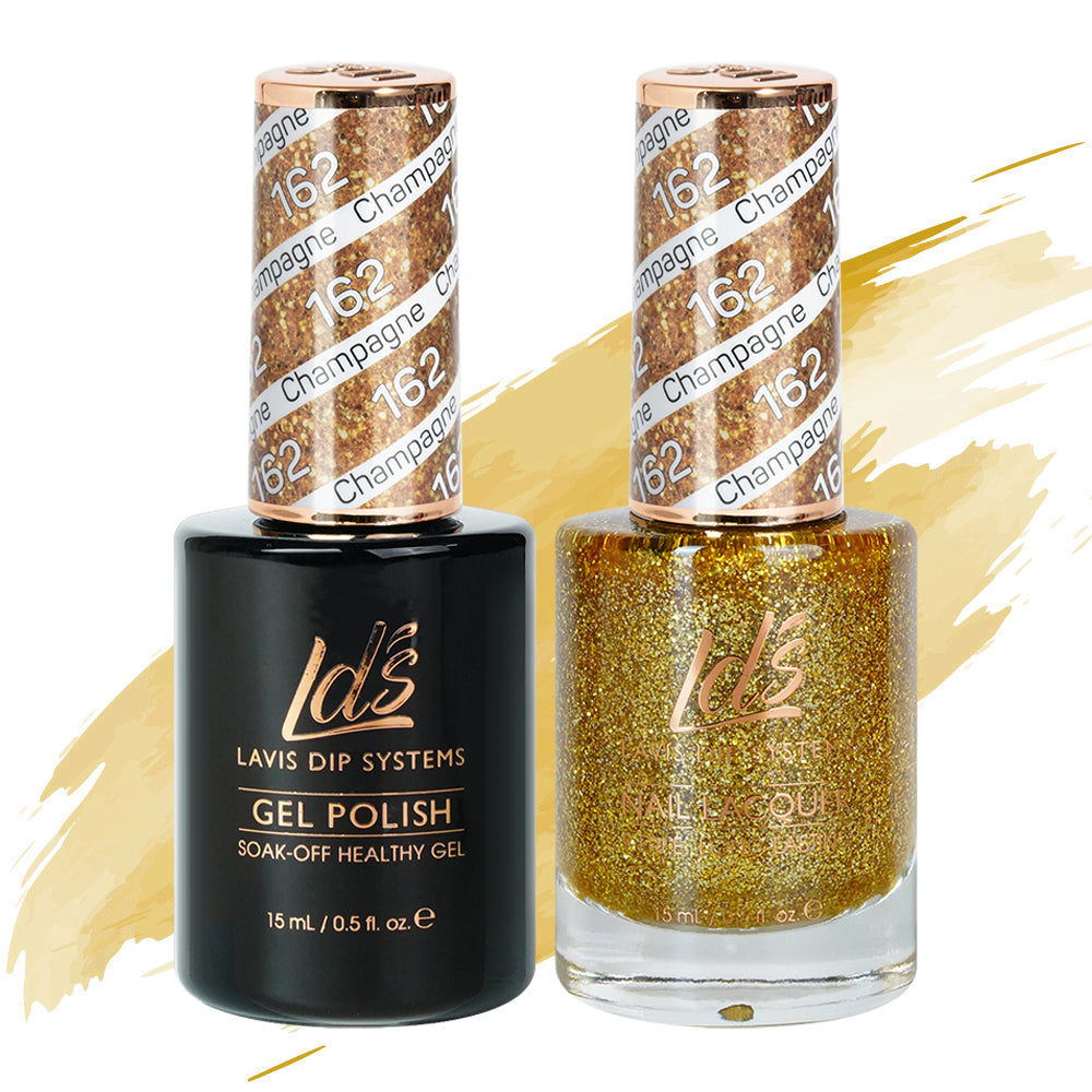 LDS Gel Nail Polish Duo - 162 Glitter, Gold Colors - Champagne