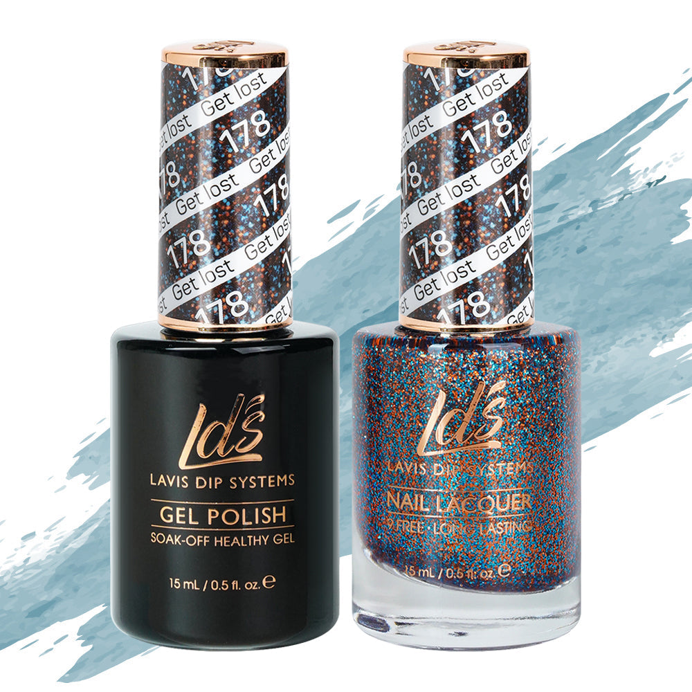 LDS Gel Nail Polish Duo - 178 Black, Glitter Colors - Get Lost