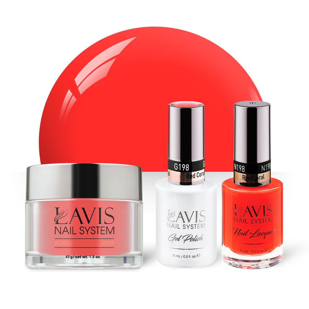 LAVIS 3 in 1 - 198 Red Coral - Acrylic & Dip Powder, Gel & Lacquer