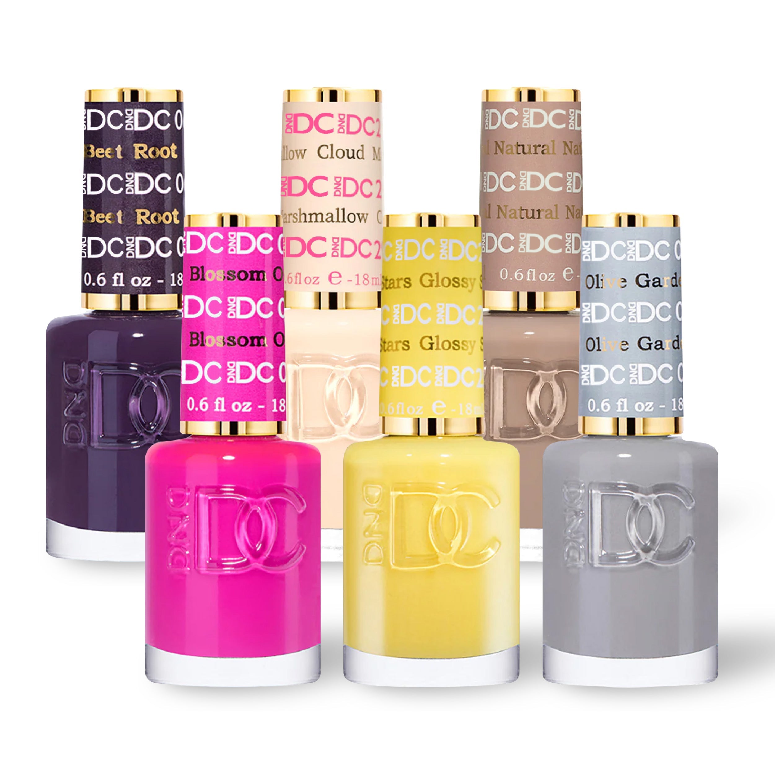 DND DC 6 Nail Lacquer - Set 4 PURPLE, NUDE, BROWN, PINK, YELLOW & GRAY