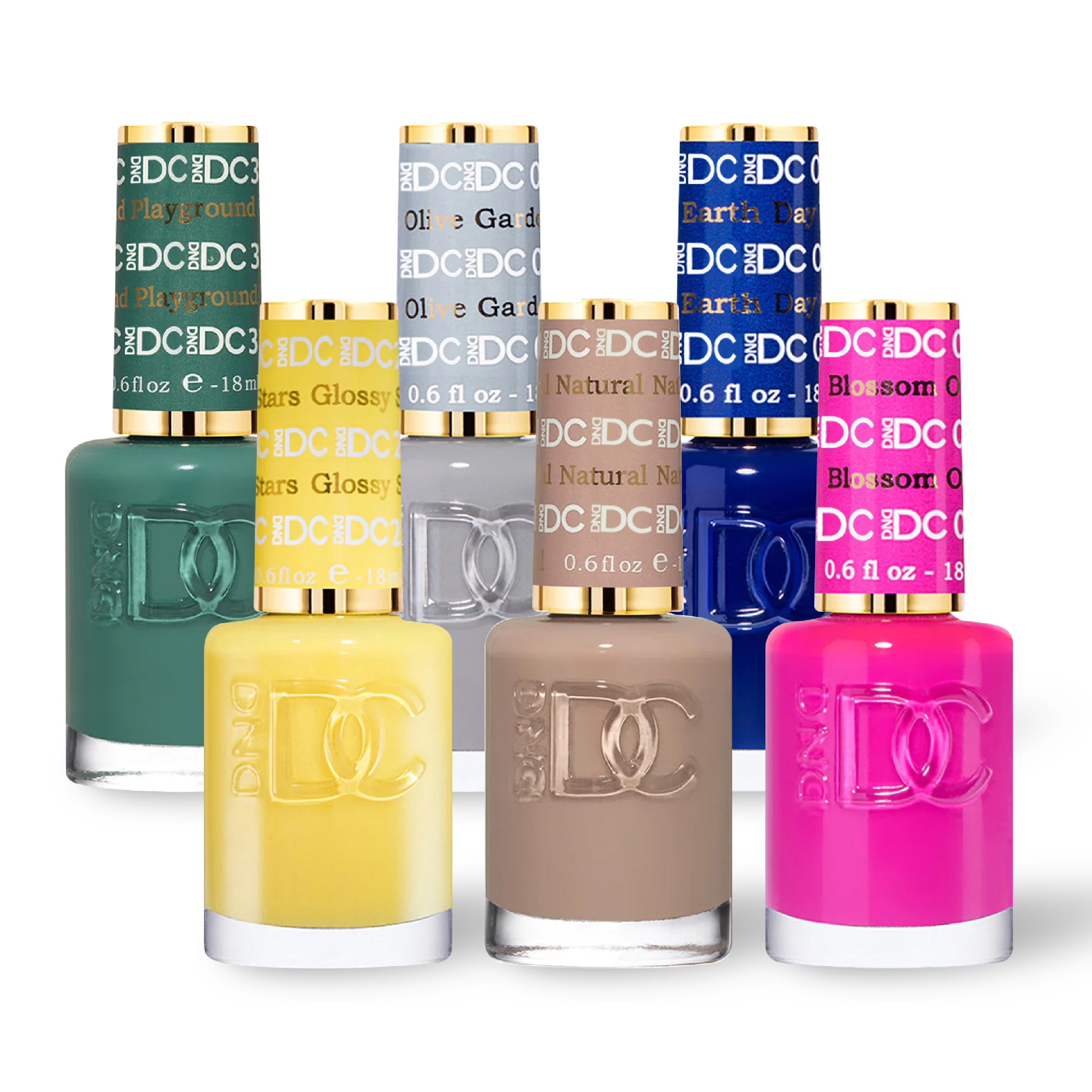 DND DC 6 Nail Lacquer - Set 5 GREEN, GRAY, BLUE, YELLOW, BROWN & PINK