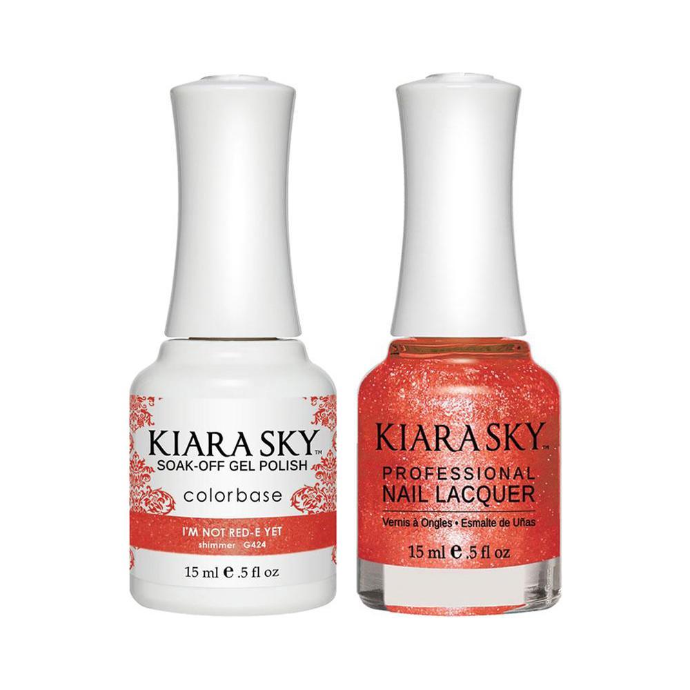 Kiara Sky Gel Nail Polish Duo - 424 Glitter, Red Colors - I'm Not Red-E Yet