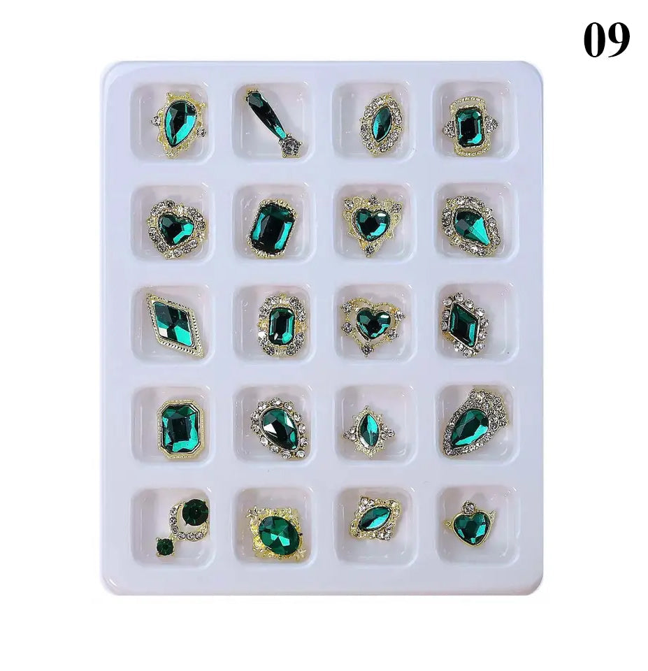 3D Shiny Crystal Zircon Rhinestones for Nails Design Mix 20 Heart Shapes Crystal Diamonds Stone Bling Nail Charm for Nail Art DIY Craft Green