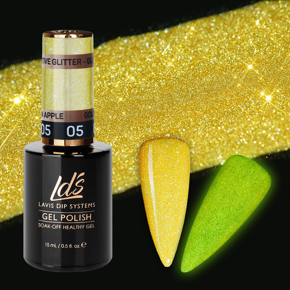 LDS 5 Golden Apple - Gel Polish 0.5 oz - Reflective Glitter Glow In The Dark