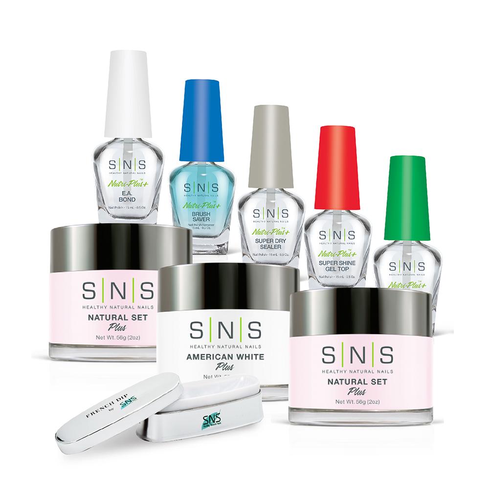  SNS Dip Powder Pink & White Kit 1: American White, Pink, Base, Essentials, Molding by SNS sold by DTK Nail Supply