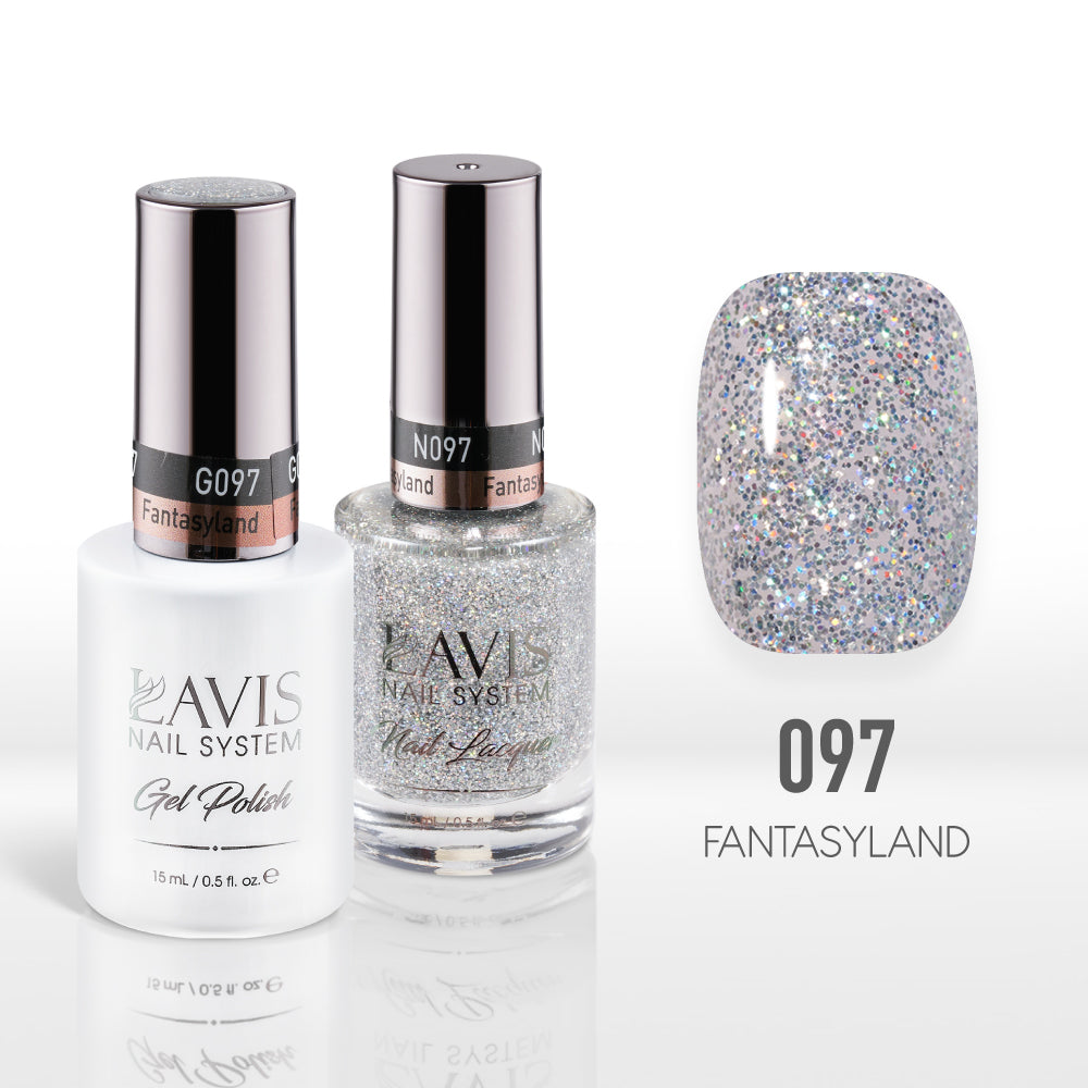 Lavis Gel Nail Polish Duo - 097 Silver, Glitter Colors - Fantasyland