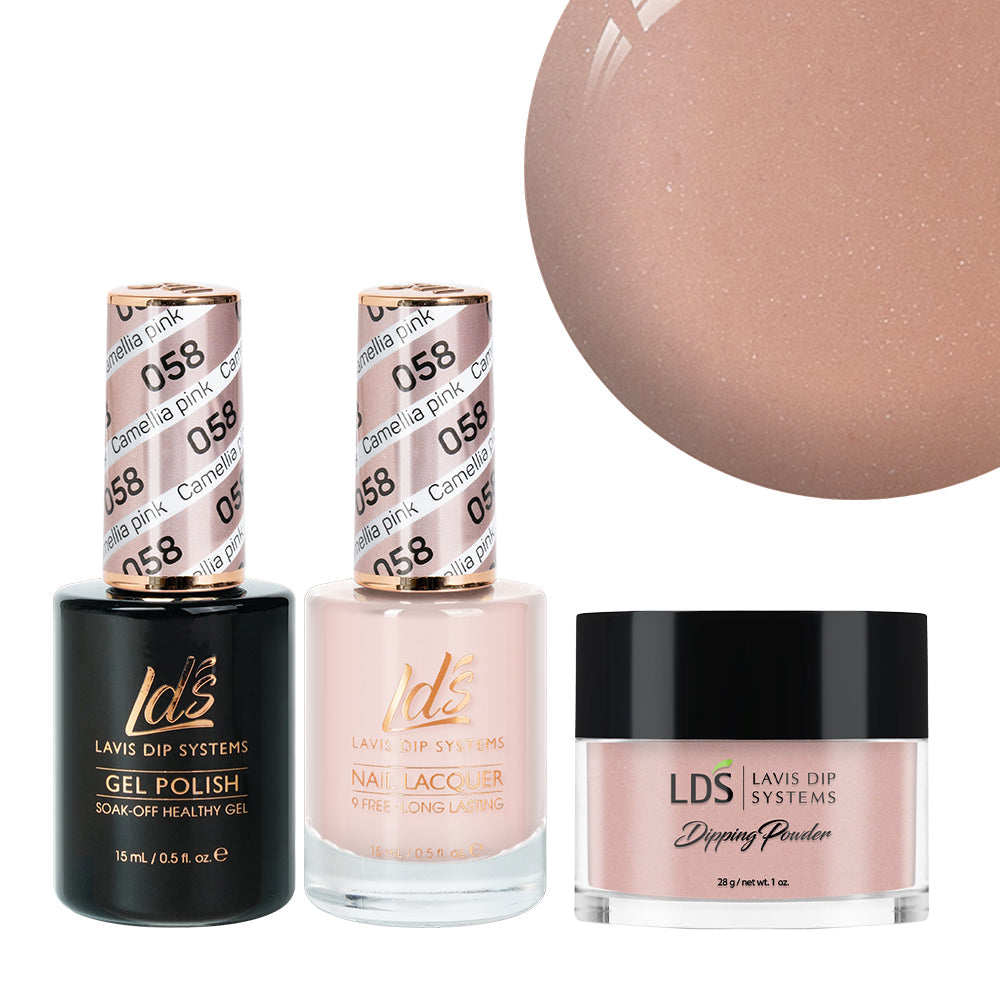 LDS 3 in 1 - 058 Camellia Pink - Dip, Gel & Lacquer Matching