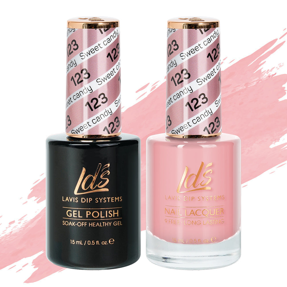 LDS Gel Nail Polish Duo - 123 Beige, Pink Colors - Sweet Candy