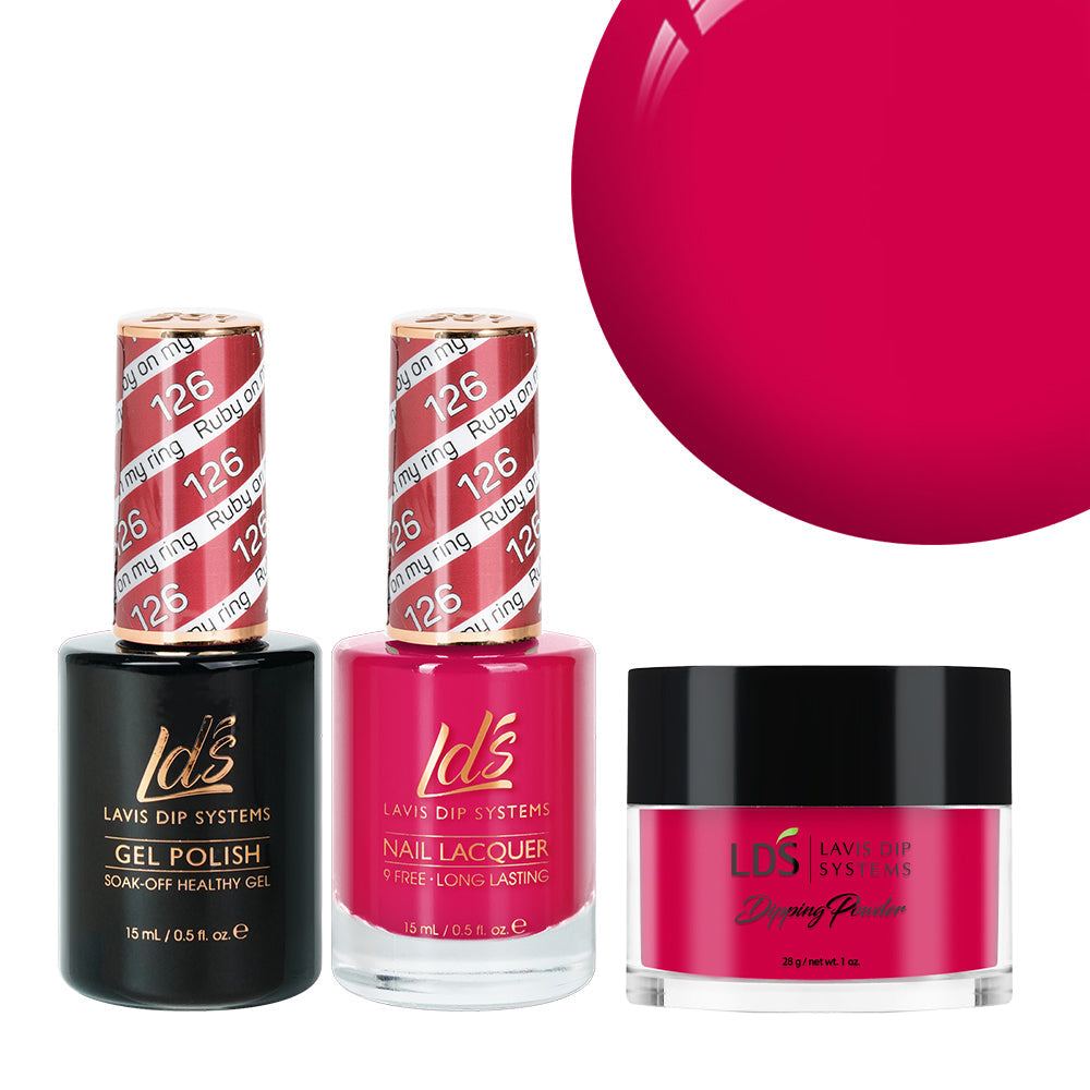 LDS 3 in 1 - 126 Ruby On My Ring - Dip, Gel & Lacquer Matching