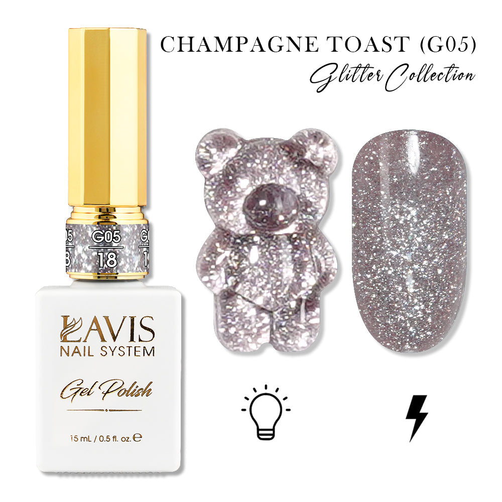 LAVIS Glitter G05 - Set 24 - Gel Polish 0.5oz - Champagne Toast Glitter Collection