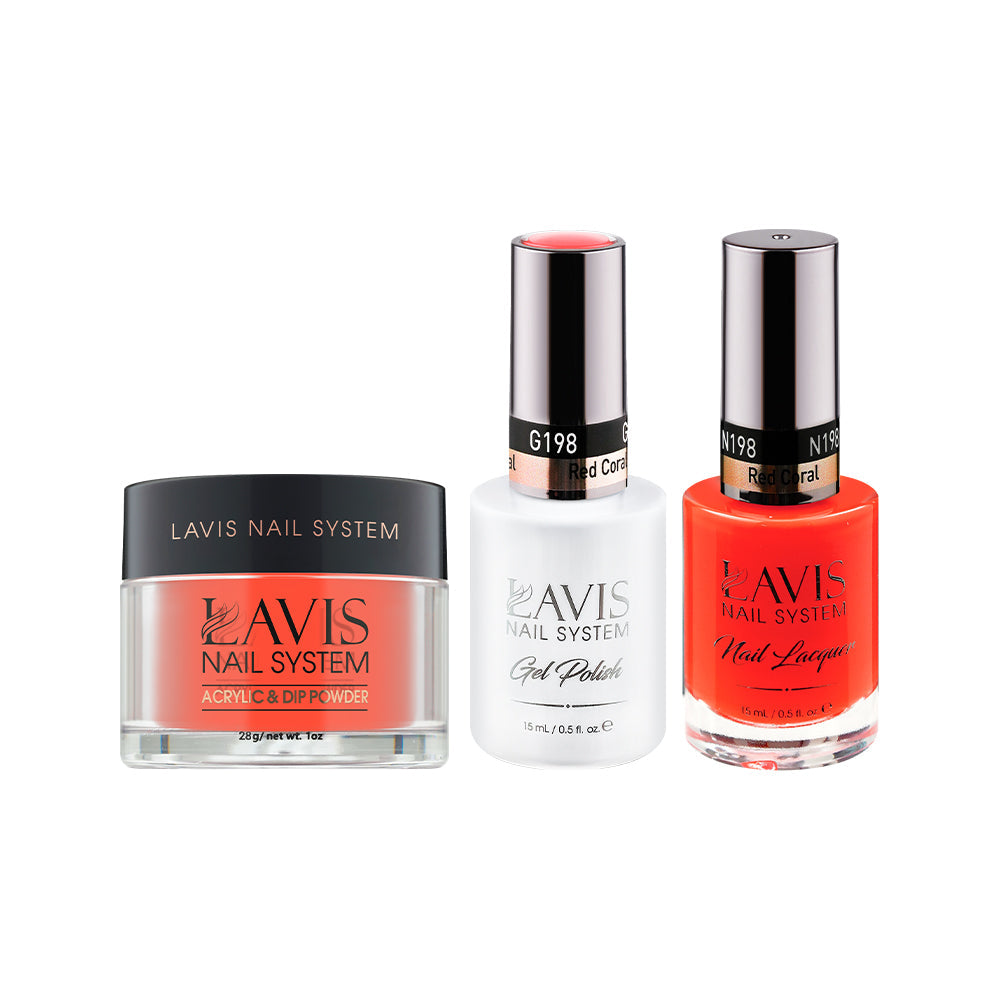 LAVIS 3 in 1 - 198 Red Coral - Acrylic & Dip Powder, Gel & Lacquer
