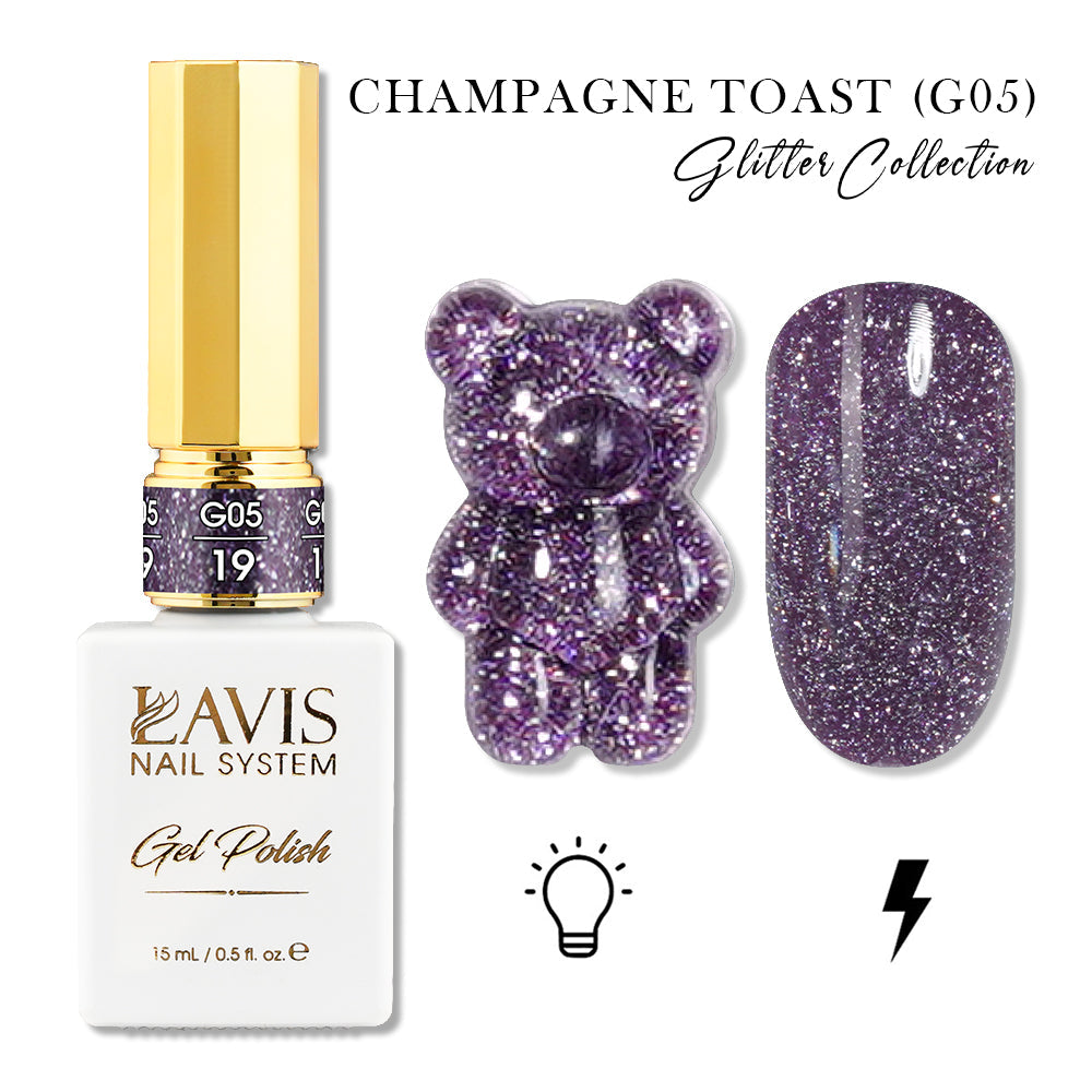 LAVIS Glitter G05 - Set 24 - Gel Polish 0.5oz - Champagne Toast Glitter Collection