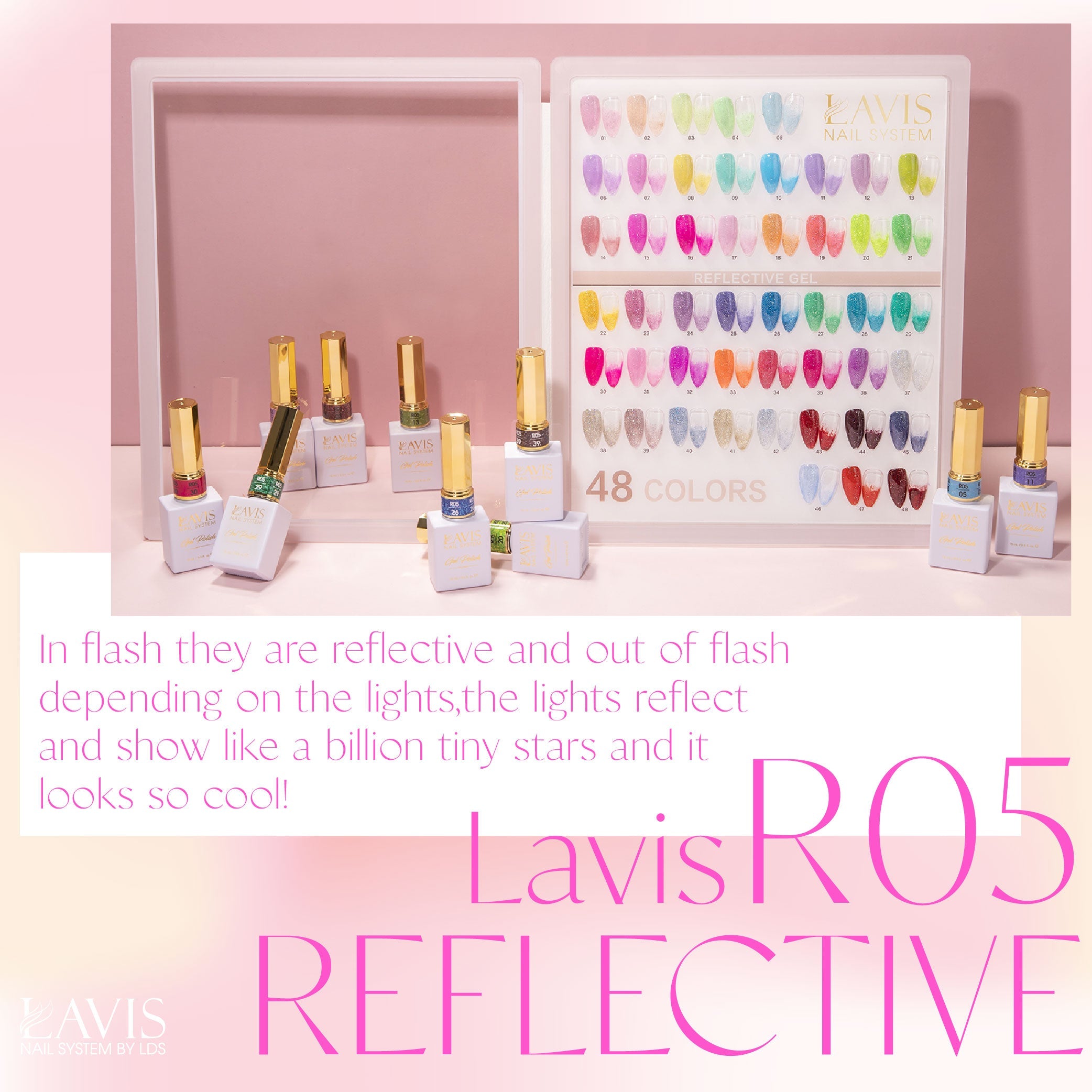 LAVIS Reflective R05 - Set 12 Colors - Gel Polish 0.5 oz - Blossom Bass Reflective Collection