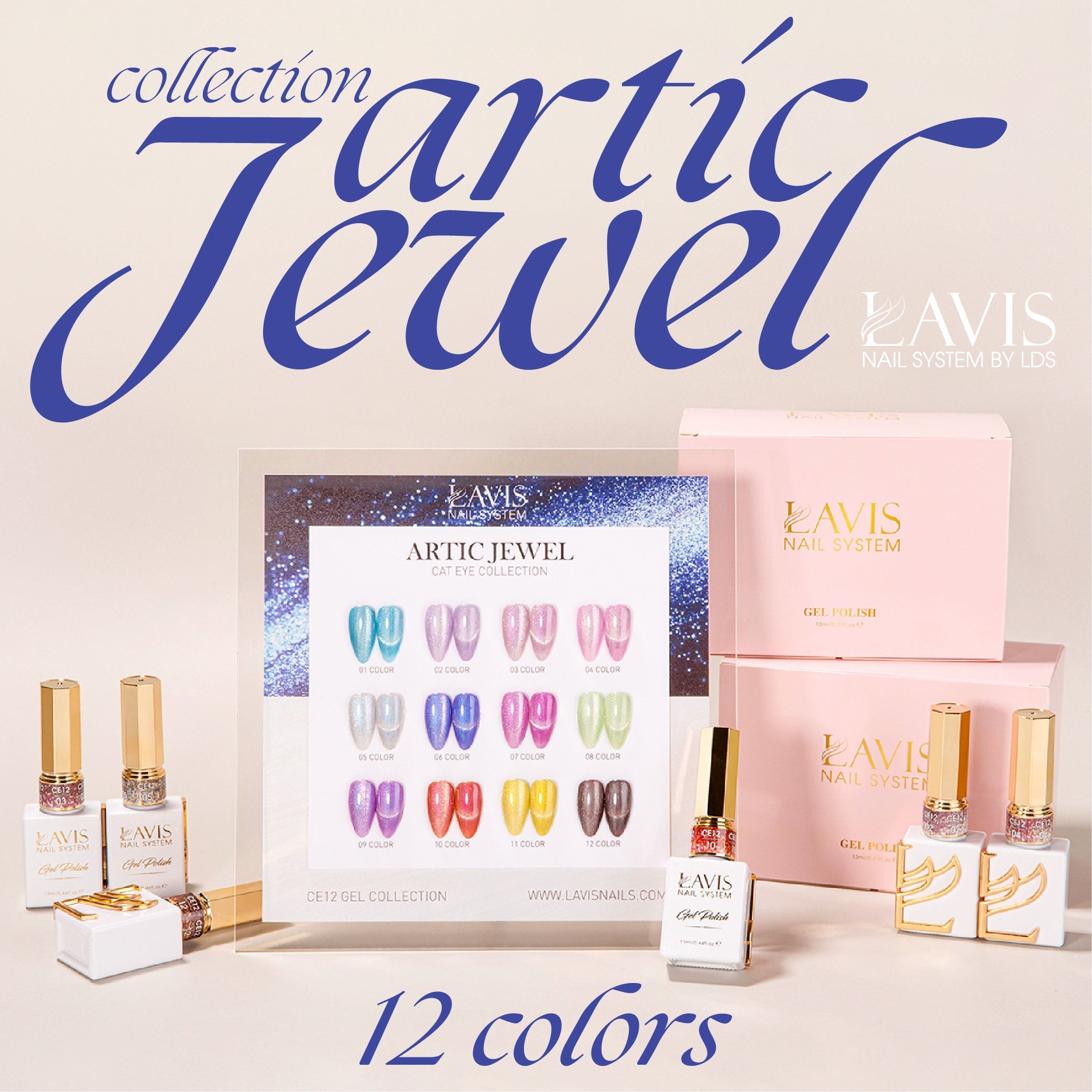 Lavis CE12 - Set 12 Colors - Gel Polish 0.5 oz - Artic Jewel Collection V2