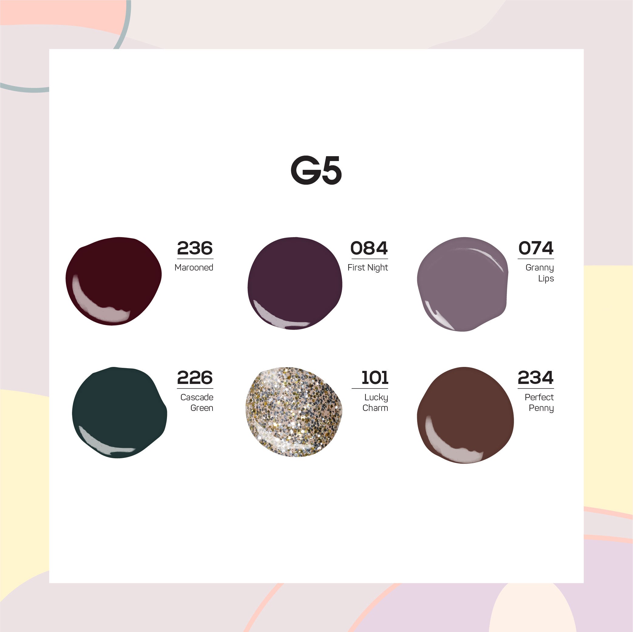 Lavis Gel Color Set G5 (6 colors): 236, 084, 074, 226, 101, 234