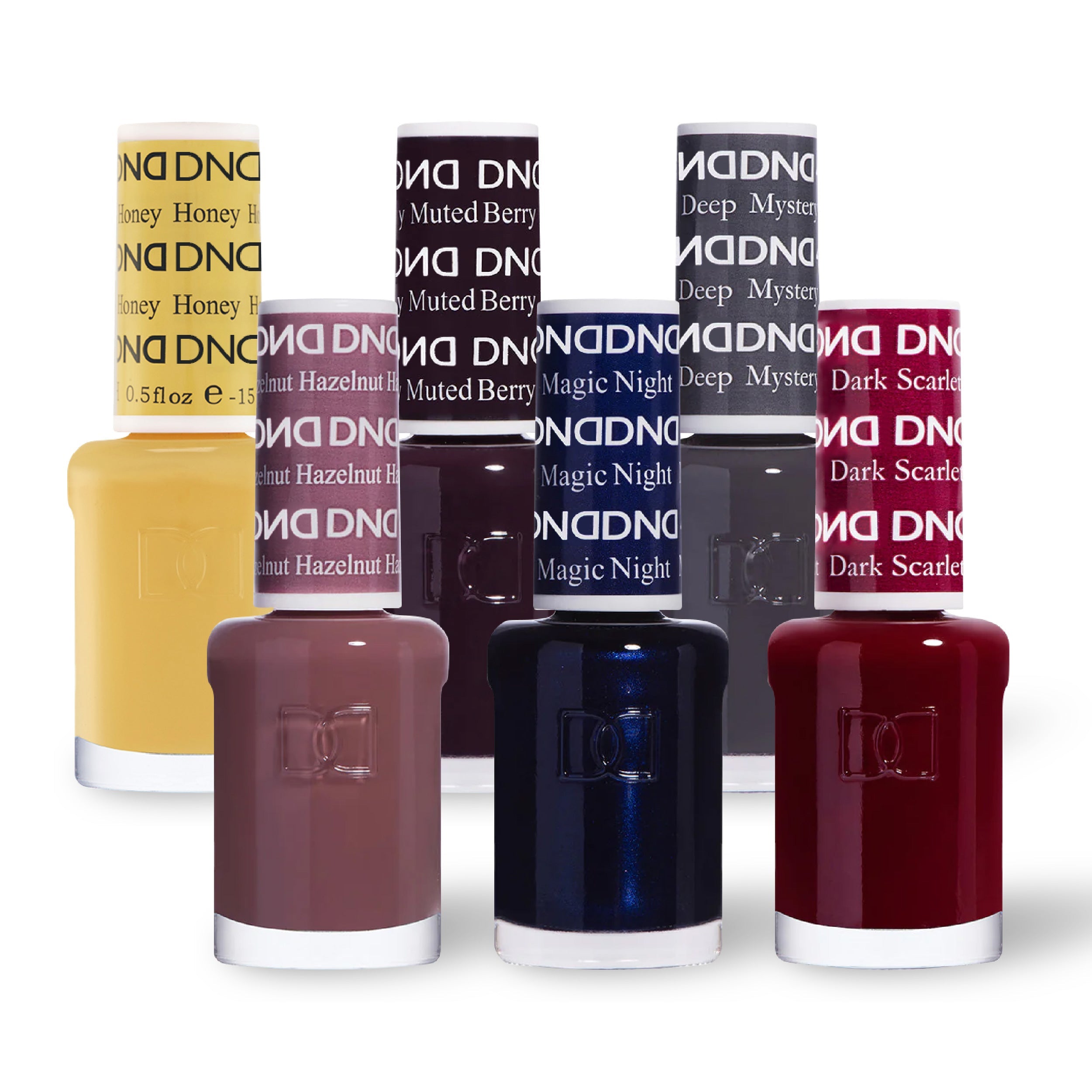 DND 6 Nail Lacquer - Set 2 YELLOW, PURPLE, GRAY, BROWN, BLUE & RED