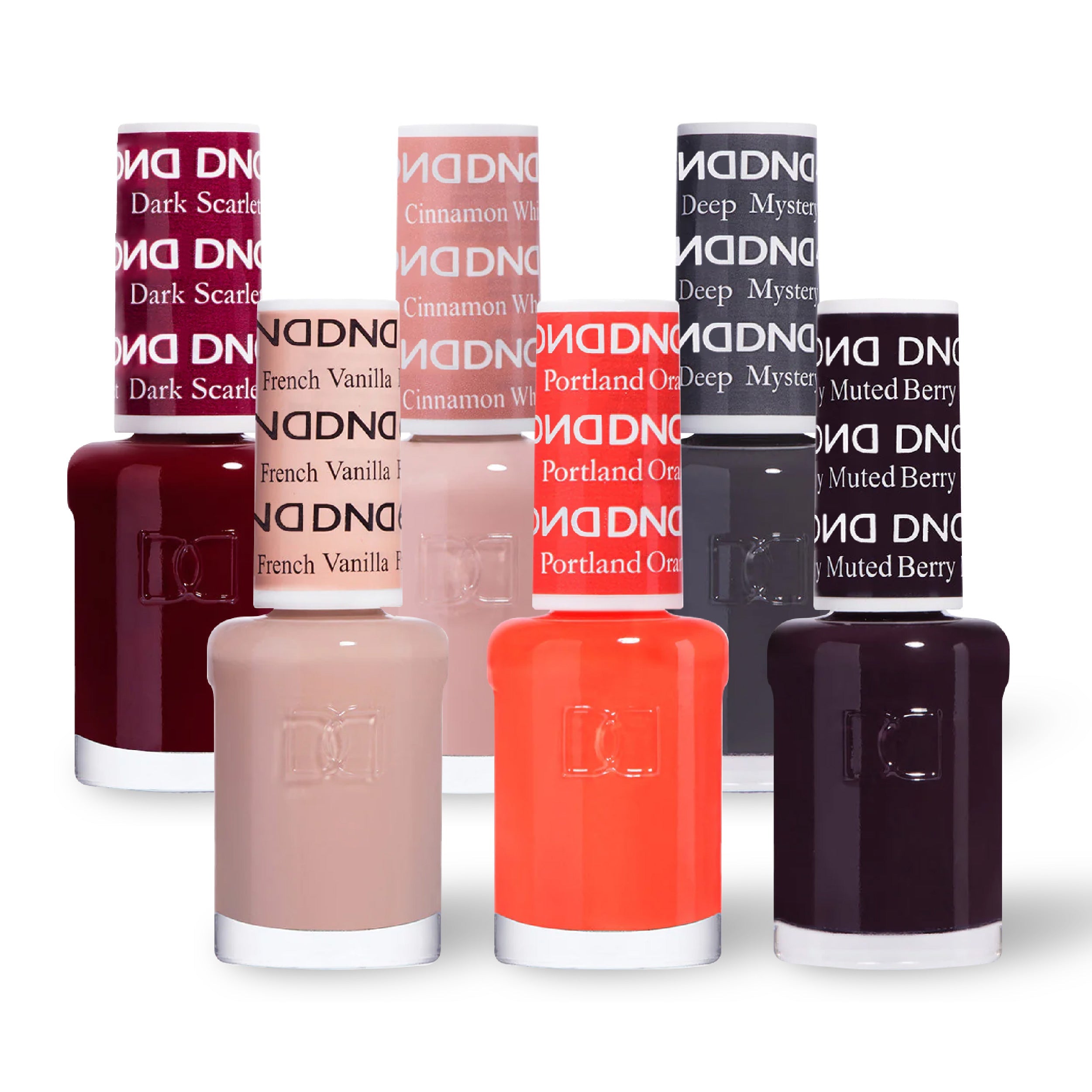 DND 6 Nail Lacquer - Set 5 RED, BEIGE, GRAY, NUDE, ORANGE & PURPLE