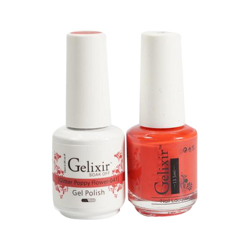 Gelixir Gel Nail Polish Duo - 041 Coral Colors - Glitter Poppy Flower