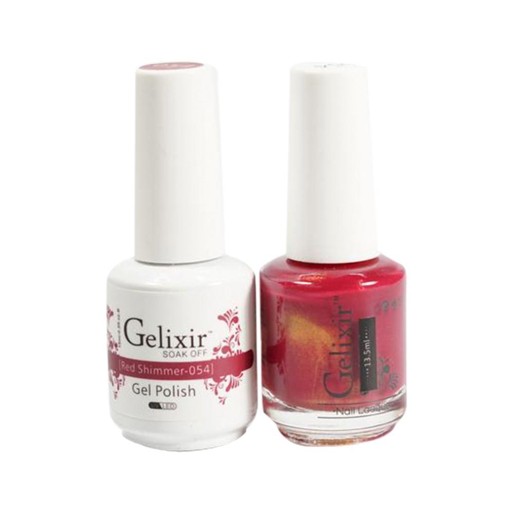 Gelixir Gel Nail Polish Duo - 054 Red, Glitter Colors - Red Shimmer