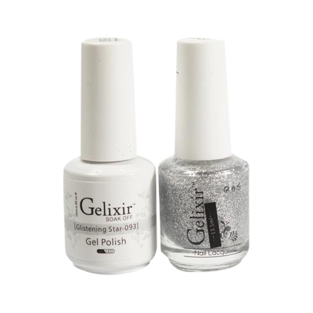 Gelixir Gel Nail Polish Duo - 093 Glitter, Silver Colors - Glistening Star
