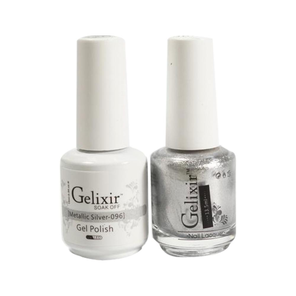 Gelixir Gel Nail Polish Duo - 096 Glitter, Silver Colors - Metallic Silver