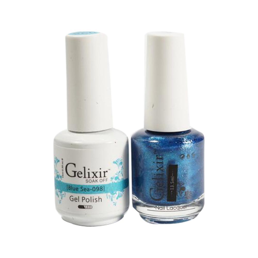Gelixir Gel Nail Polish Duo - 098 Glitter, Blue Colors - Blue Sea