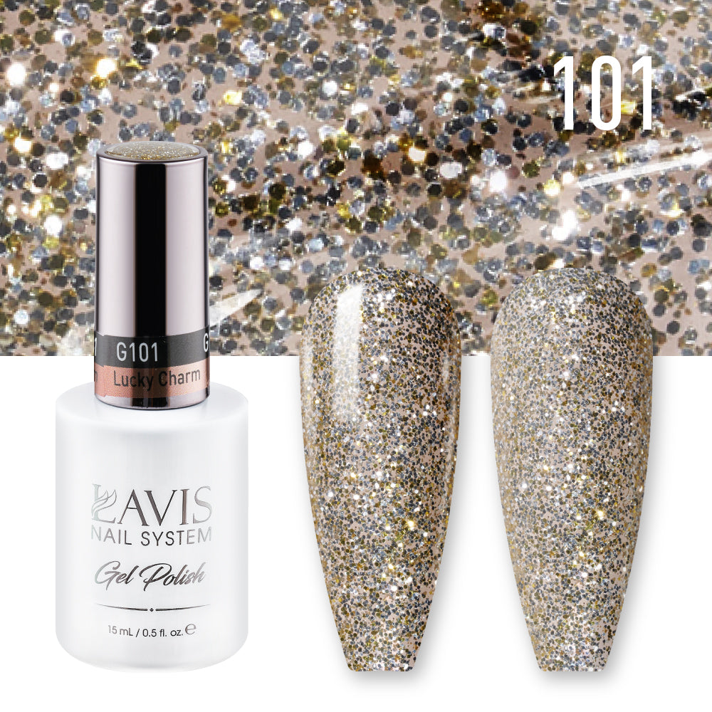 Lavis Gel Nail Polish Duo - 101 Gold Glitter Colors - Lucky Charm