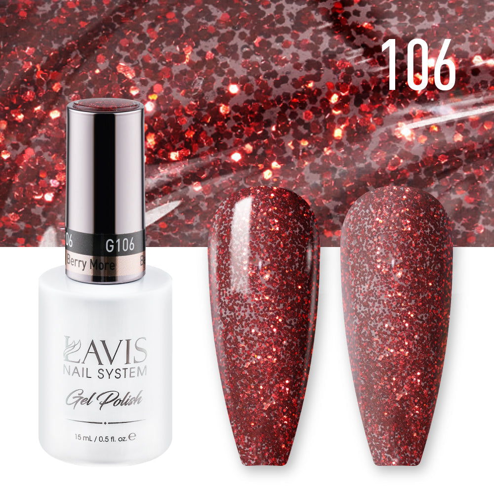 Lavis Gel Nail Polish Duo - 106 Red Glitter Colors - Berry More