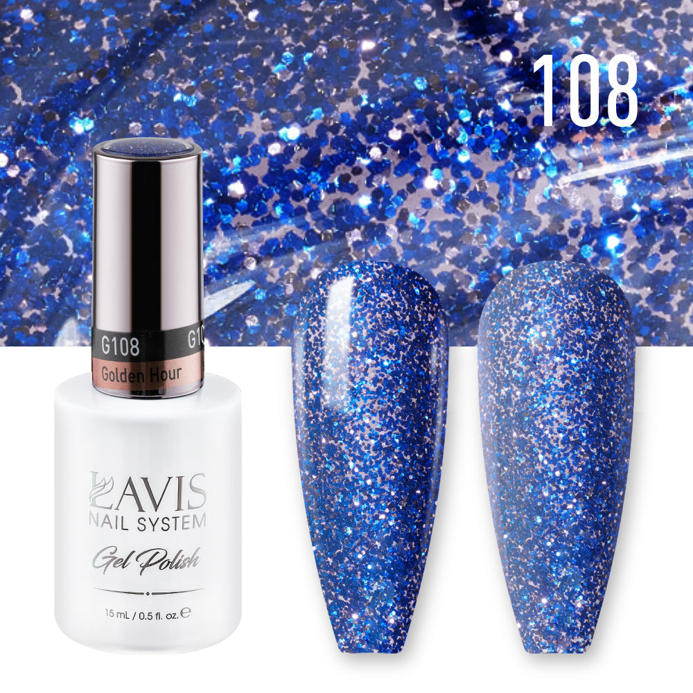 Lavis Gel Nail Polish Duo - 108 Blue Glitter Colors - Golden Hour
