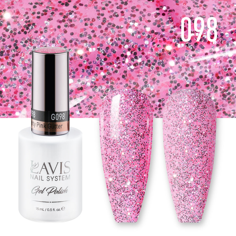 Lavis Gel Nail Polish Duo - 098 Pink Glitter Colors - Pretty Pink Glitter