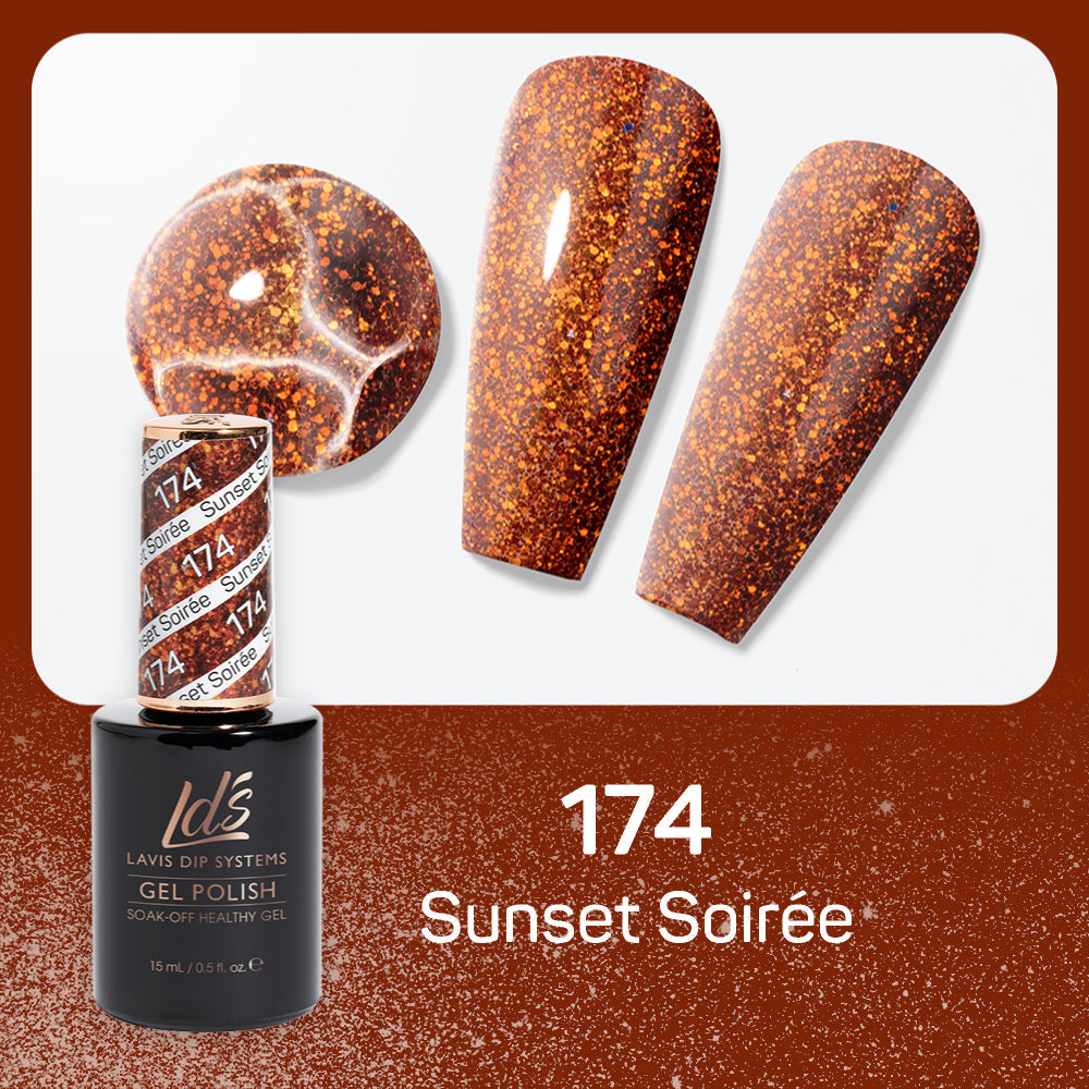 LDS Gel Nail Polish Duo - 174 Glitter, Orange Colors - Sunset Soirée