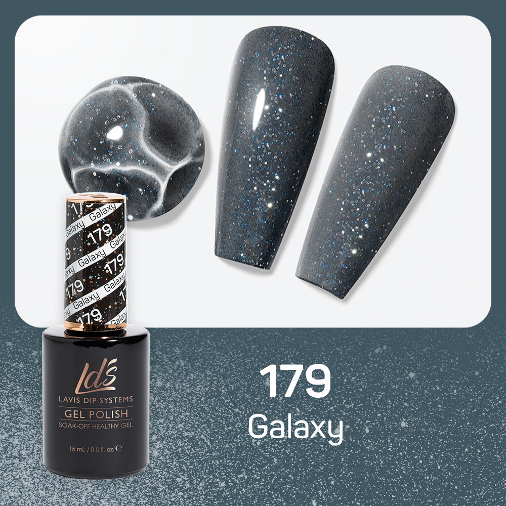 LDS Gel Nail Polish Duo - 179 Black, Glitter Colors - Galaxy