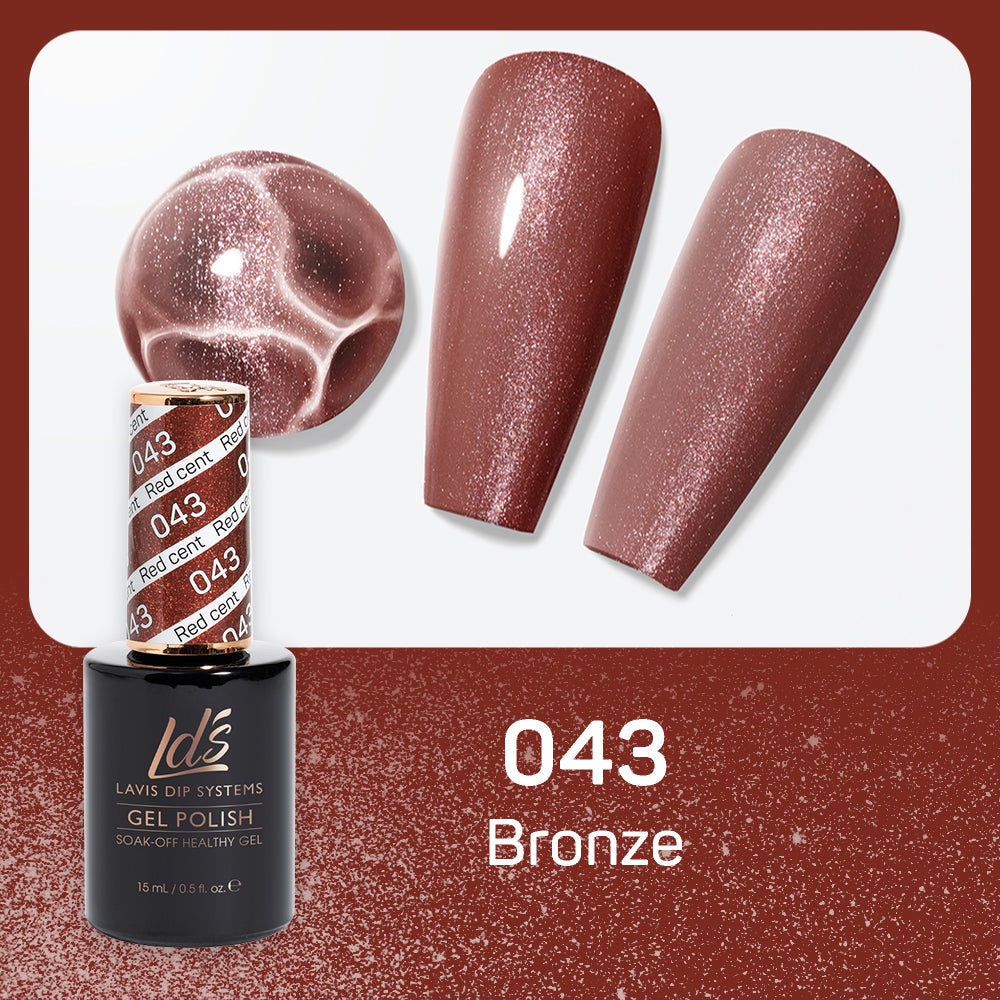 LDS Gel Nail Polish Duo - 043 Brown, Glitter Colors - Bronze