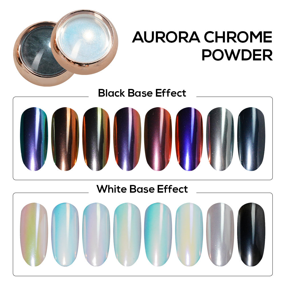 Set Aurora Galaxy Chrome Nail Powder: 06 - 12, BLACK